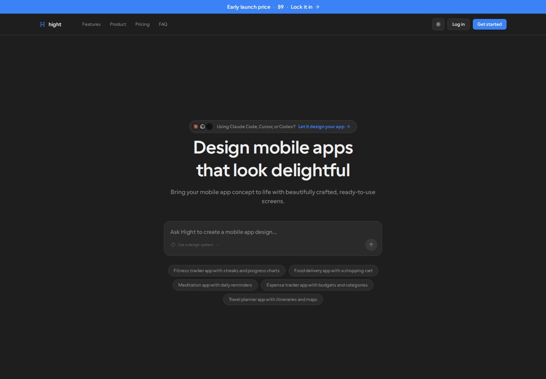 Hight homepage, first screen