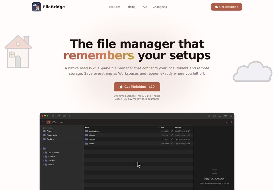 FileBridge homepage, first screen