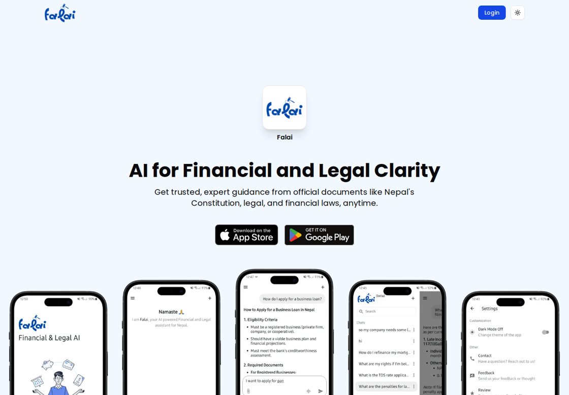 Falai homepage, first screen