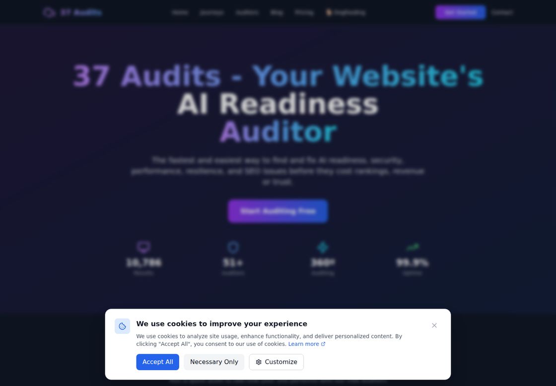 37audits homepage, first screen