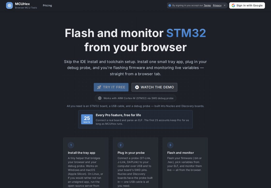 MCUHex homepage, first screen