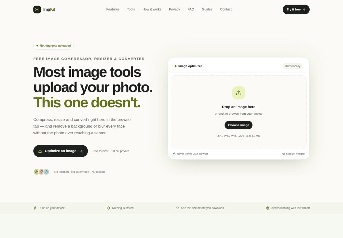 ImgKit homepage, first screen