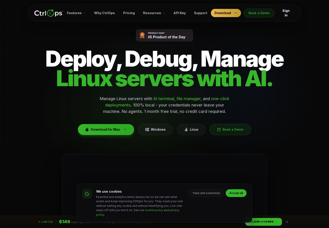 CtrlOps homepage, first screen