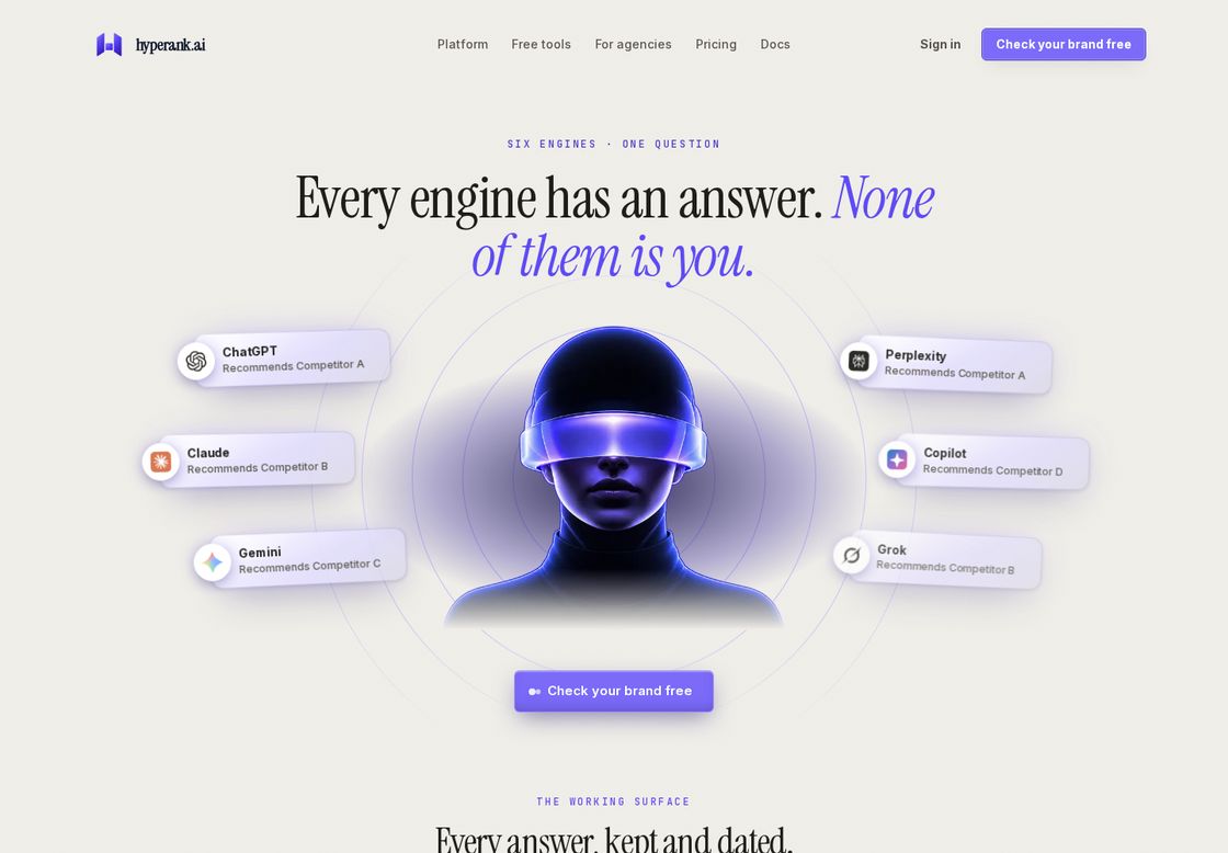 Hyperank homepage, first screen