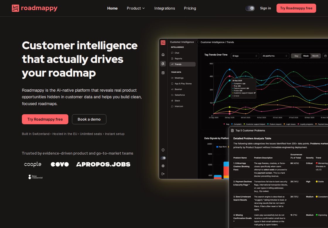 Roadmappy homepage, first screen