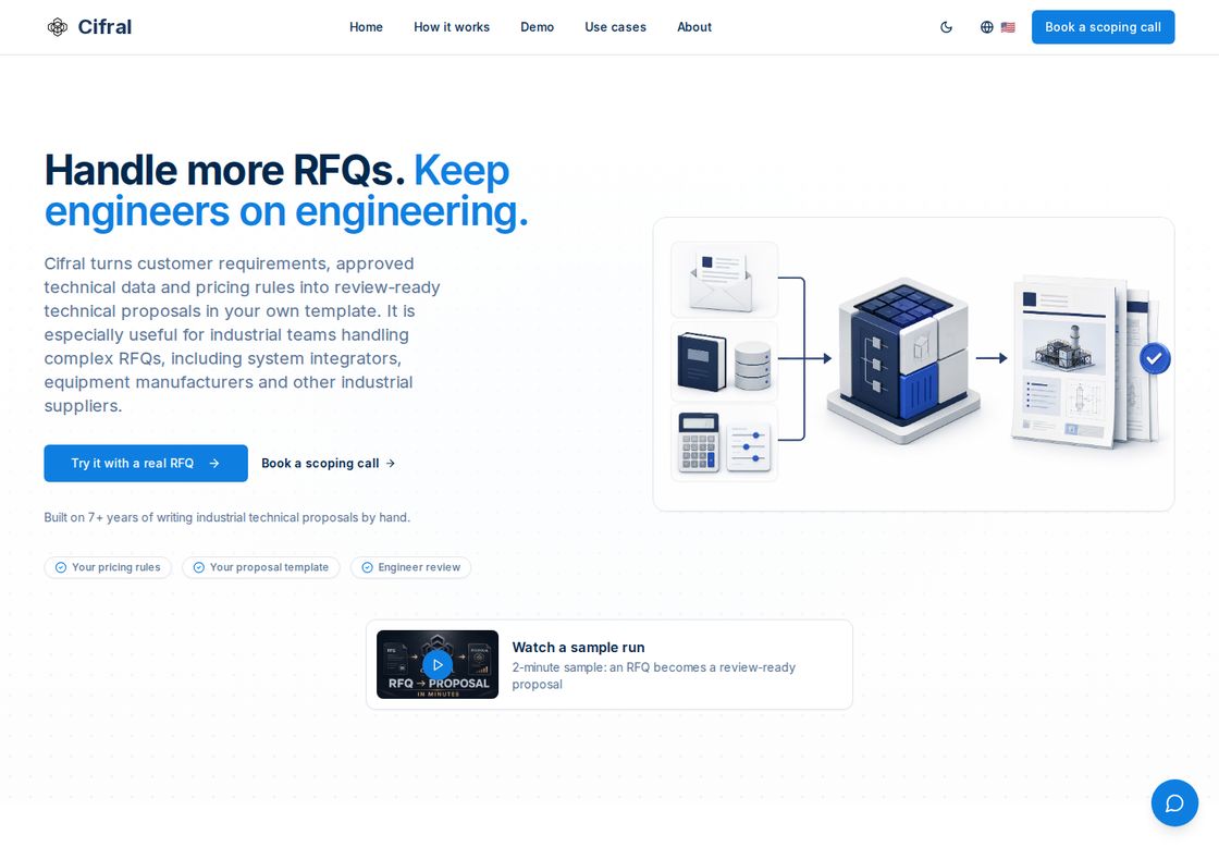 Cifral homepage, first screen