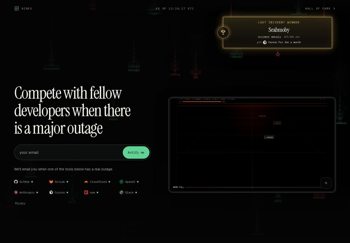 NINES homepage, first screen