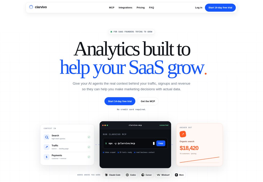 Clarvivo homepage, first screen