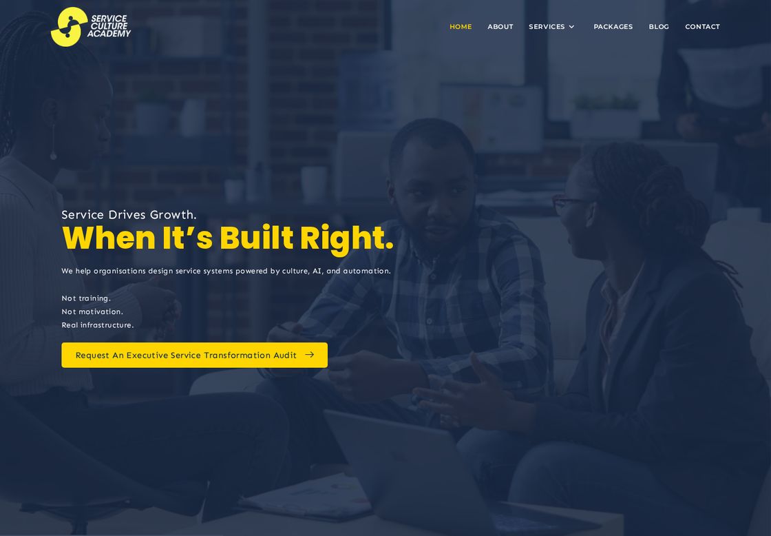 Service Culture Academy homepage, first screen