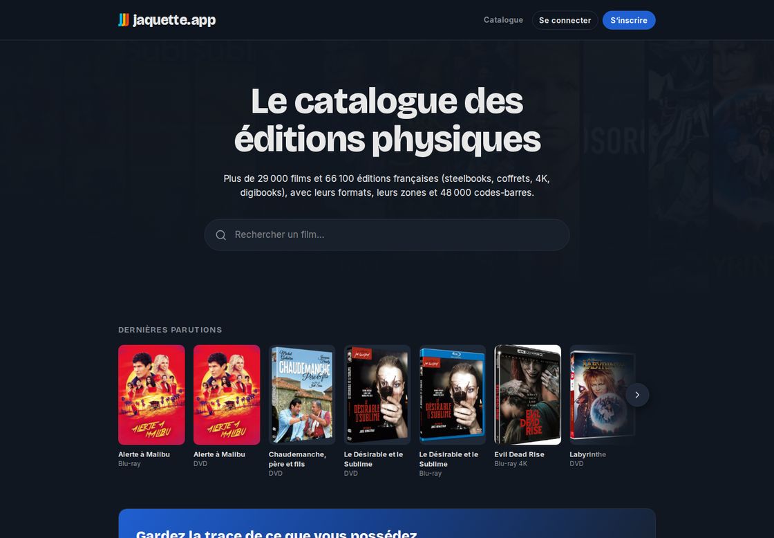 Jaquette homepage, first screen
