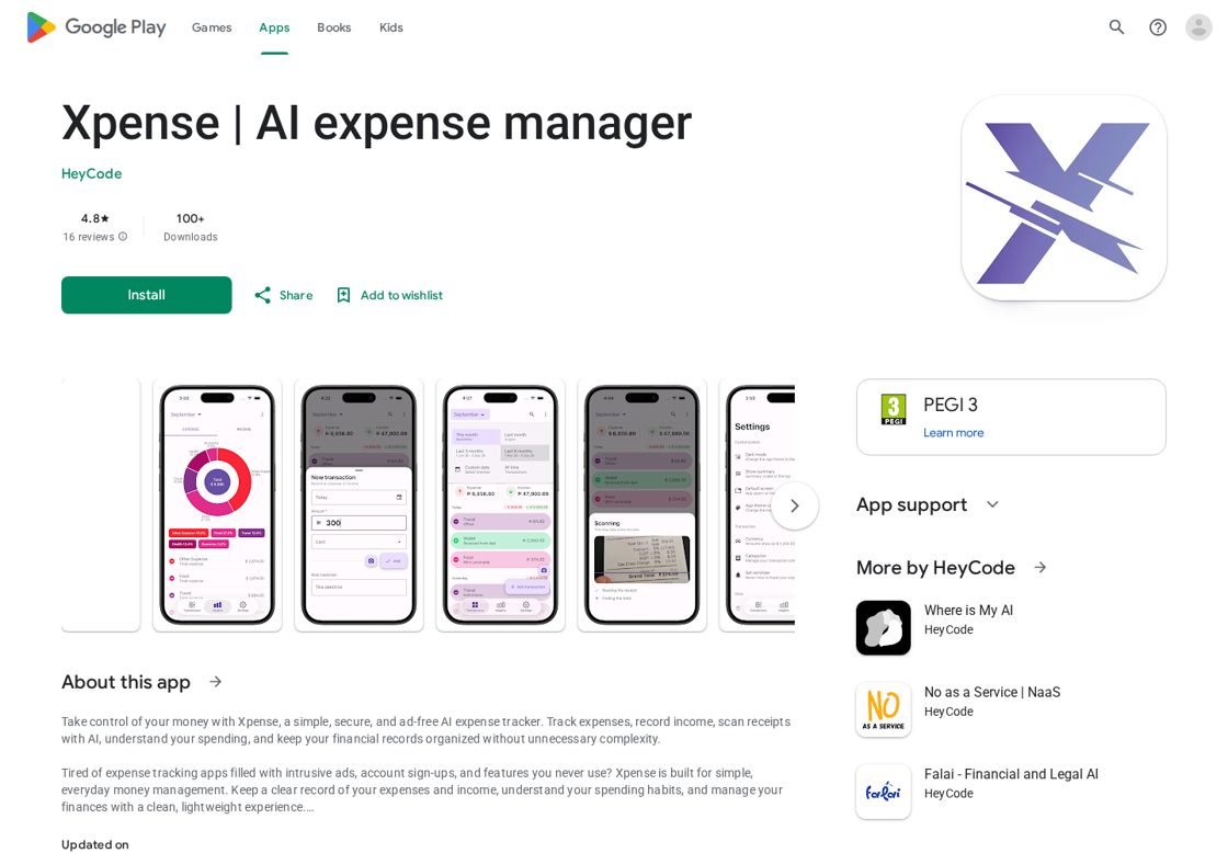 Xpense homepage, first screen