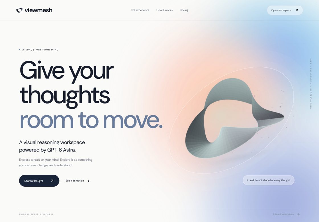 Viewmesh homepage, first screen