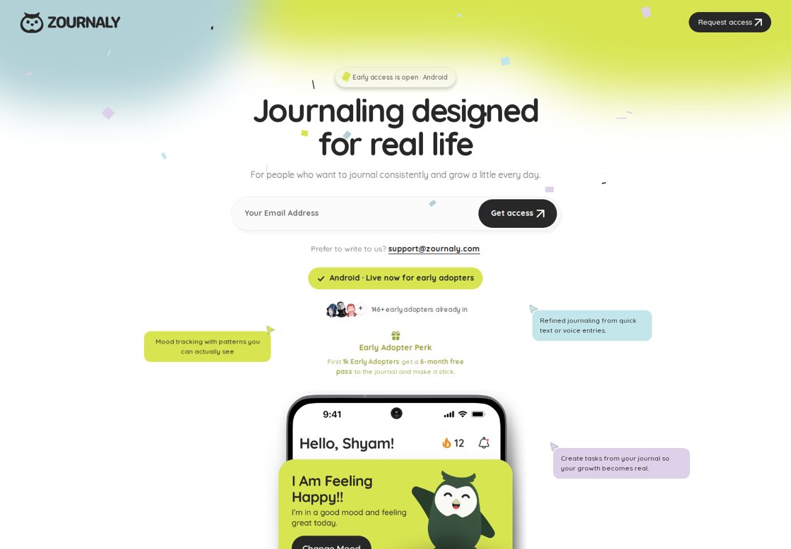 Zournaly homepage, first screen