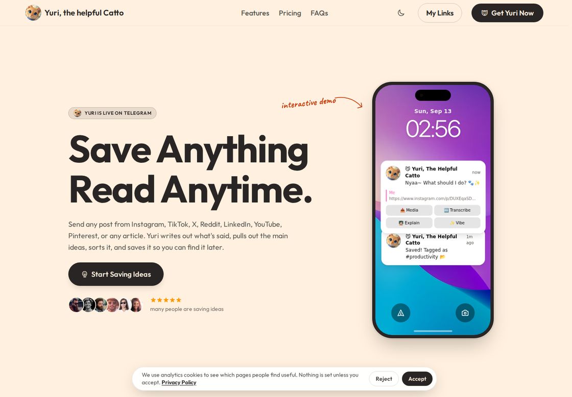 YuriHelpful homepage, first screen