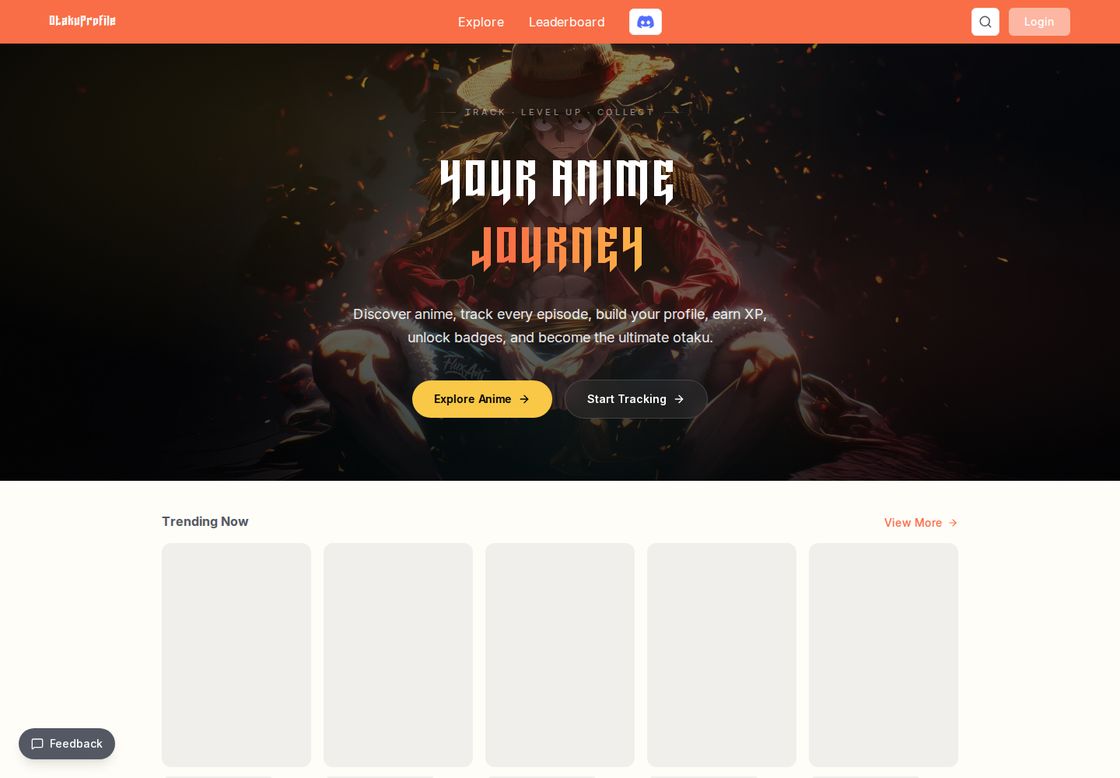 OtakuProfile homepage, first screen