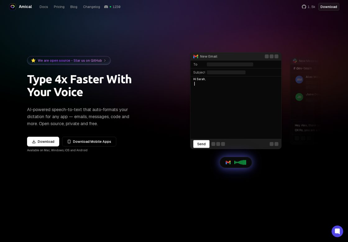 Amical homepage, first screen