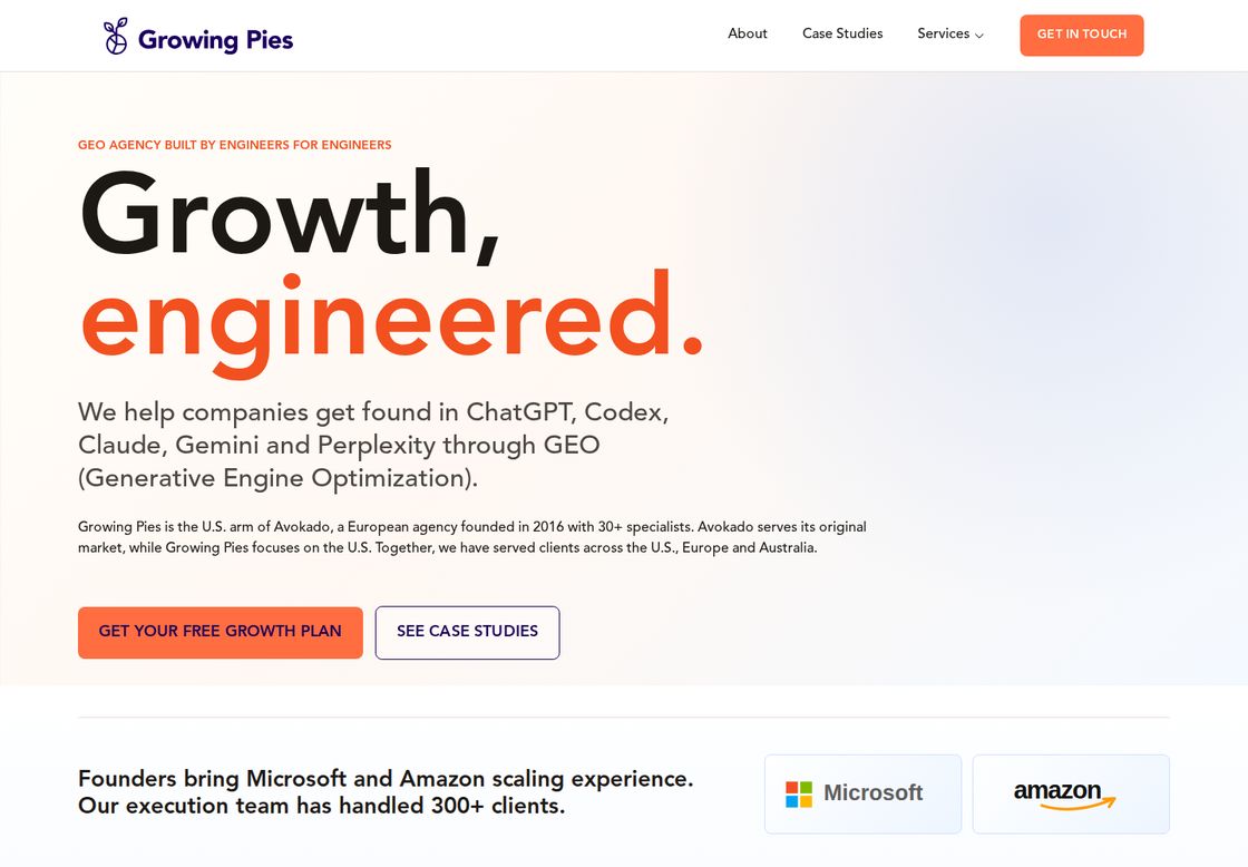 GrowingPies homepage, first screen