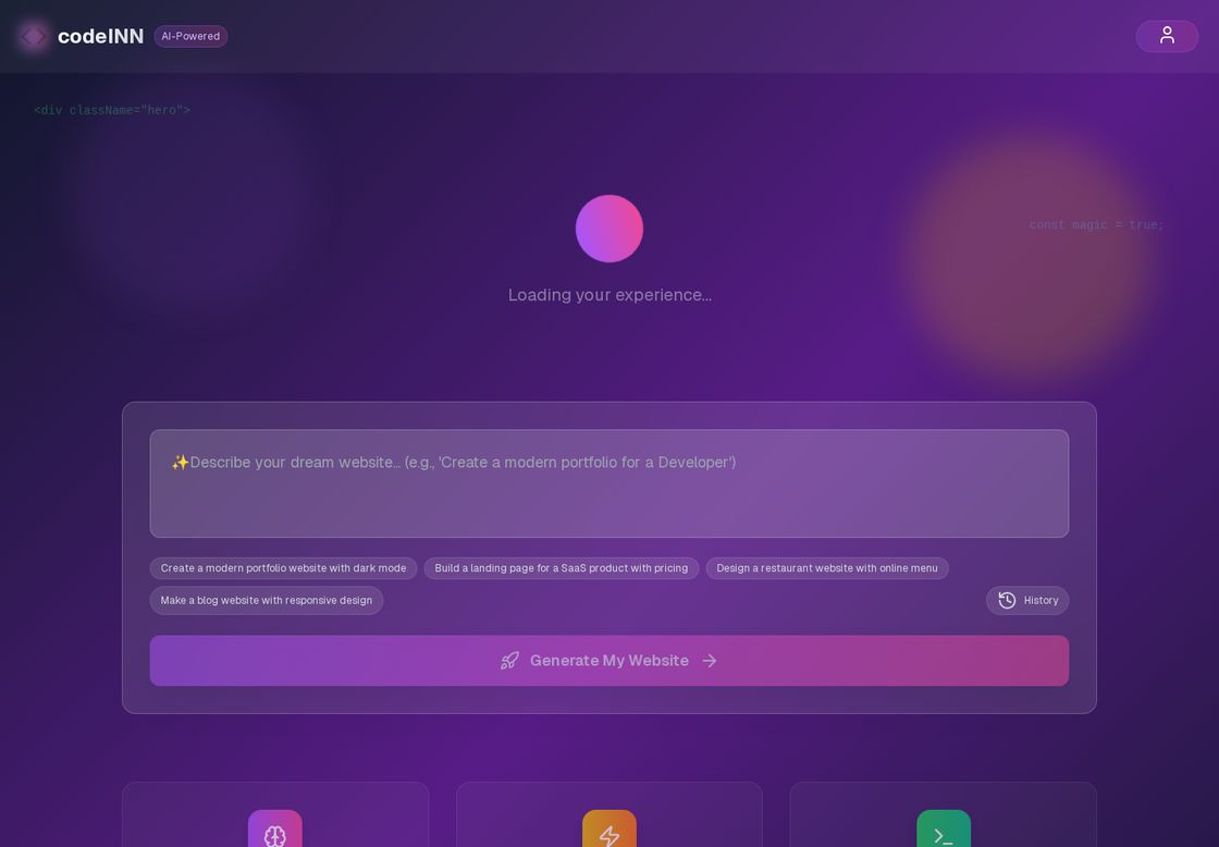 CodeINN homepage, first screen