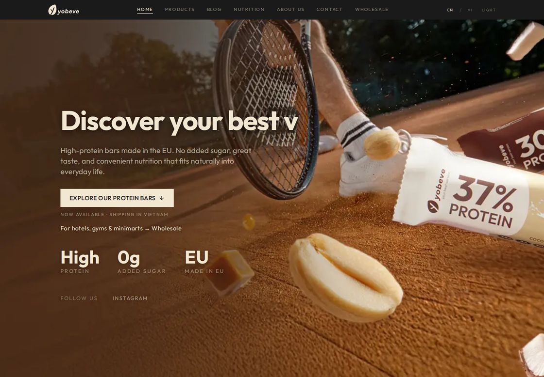 Yobeve homepage, first screen