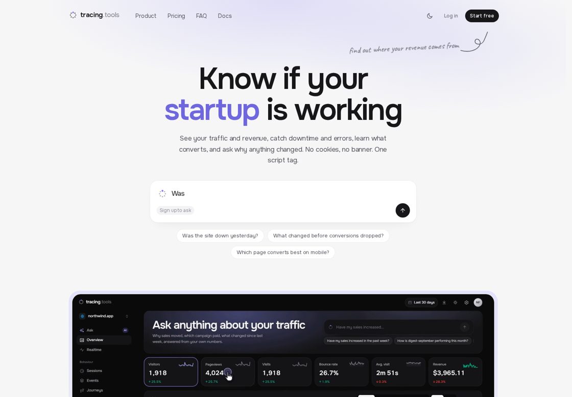 tracing.tools homepage, first screen