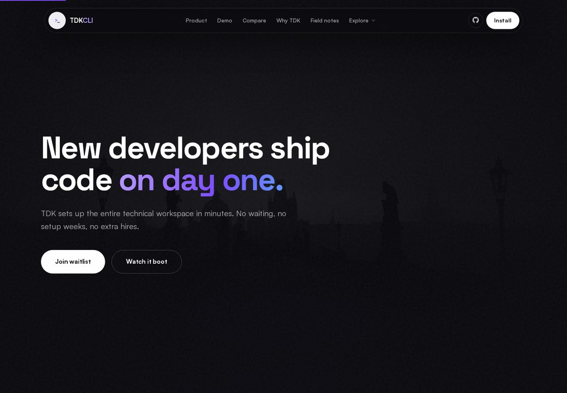 TDK CLI homepage, first screen