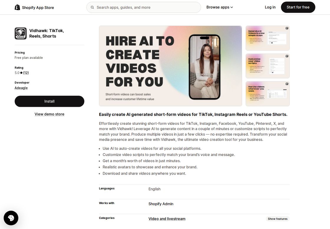 Vidhawk homepage, first screen