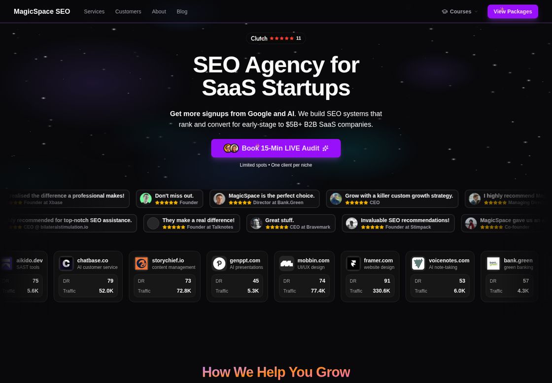 MagicSpace homepage, first screen