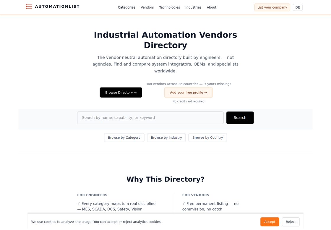 Automation-List homepage, first screen