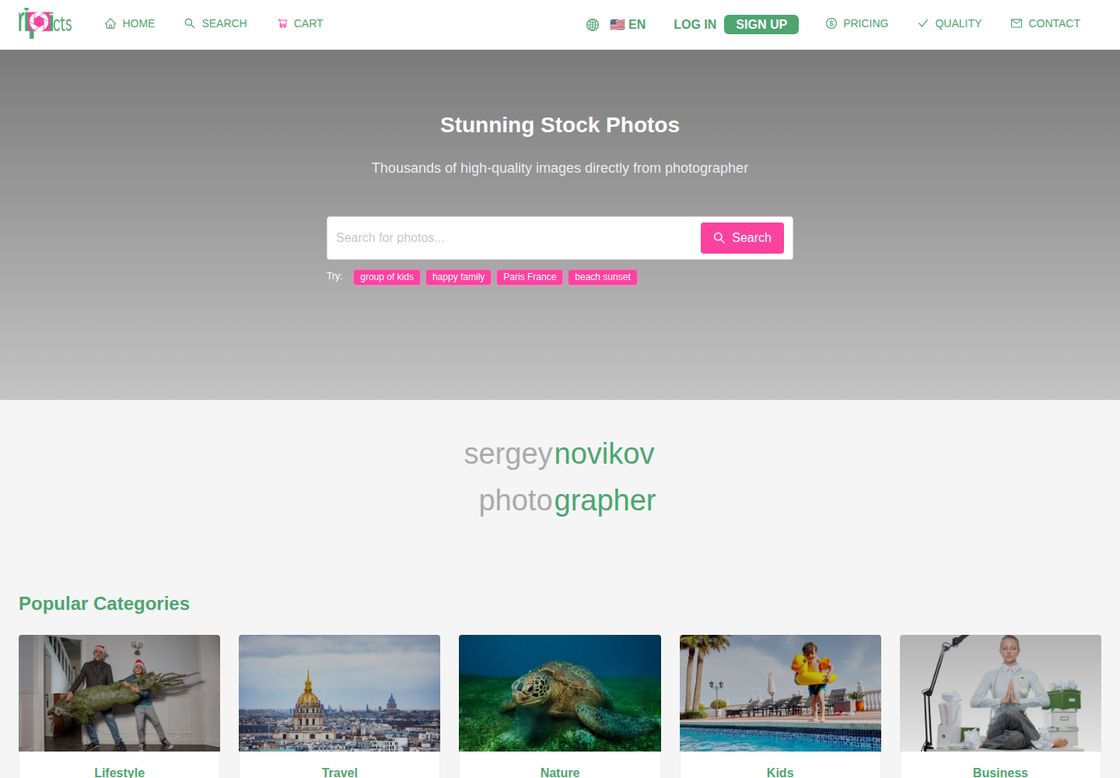 Ripicts homepage, first screen