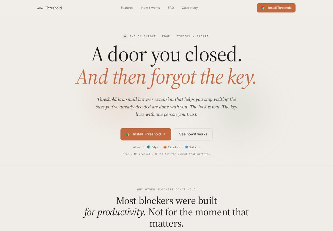 Threshold homepage, first screen