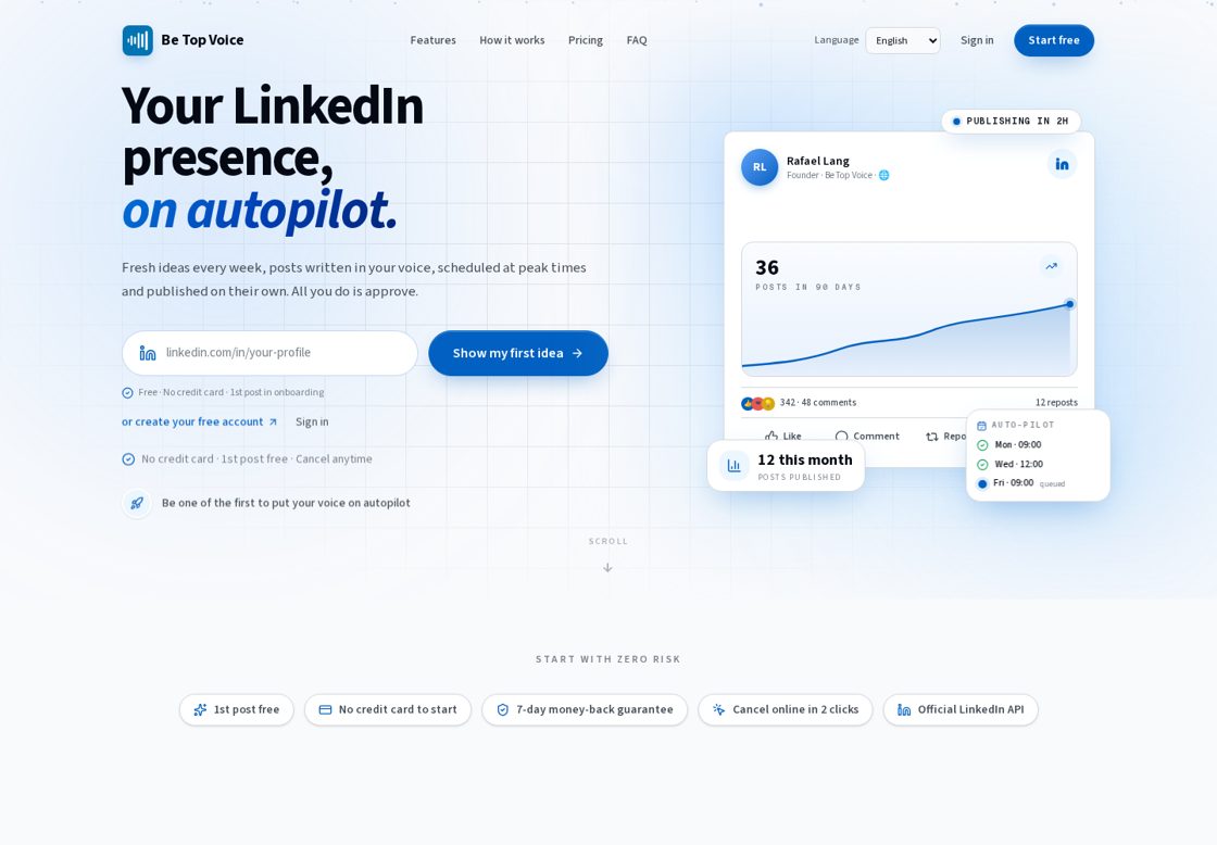 Be Top Voice homepage, first screen