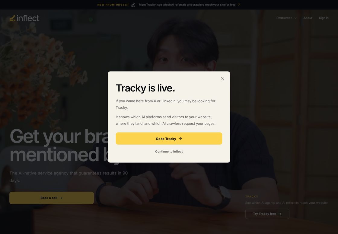 Inflect homepage, first screen