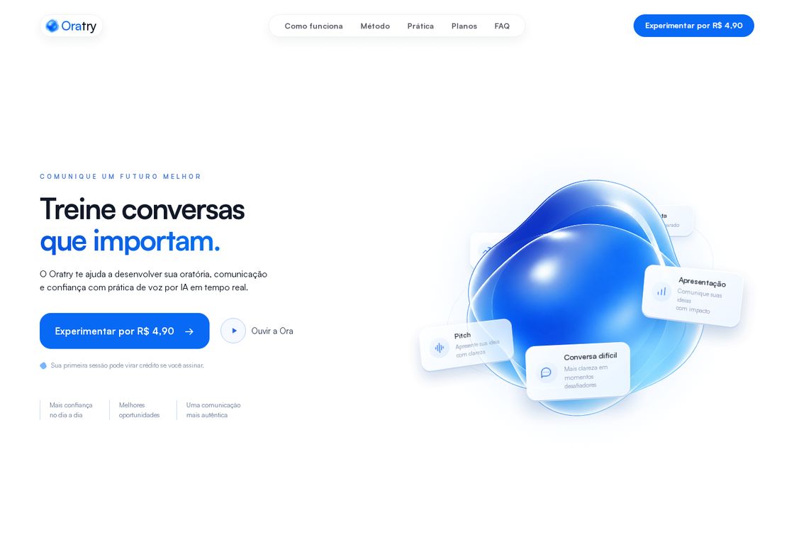 Oratry homepage, first screen