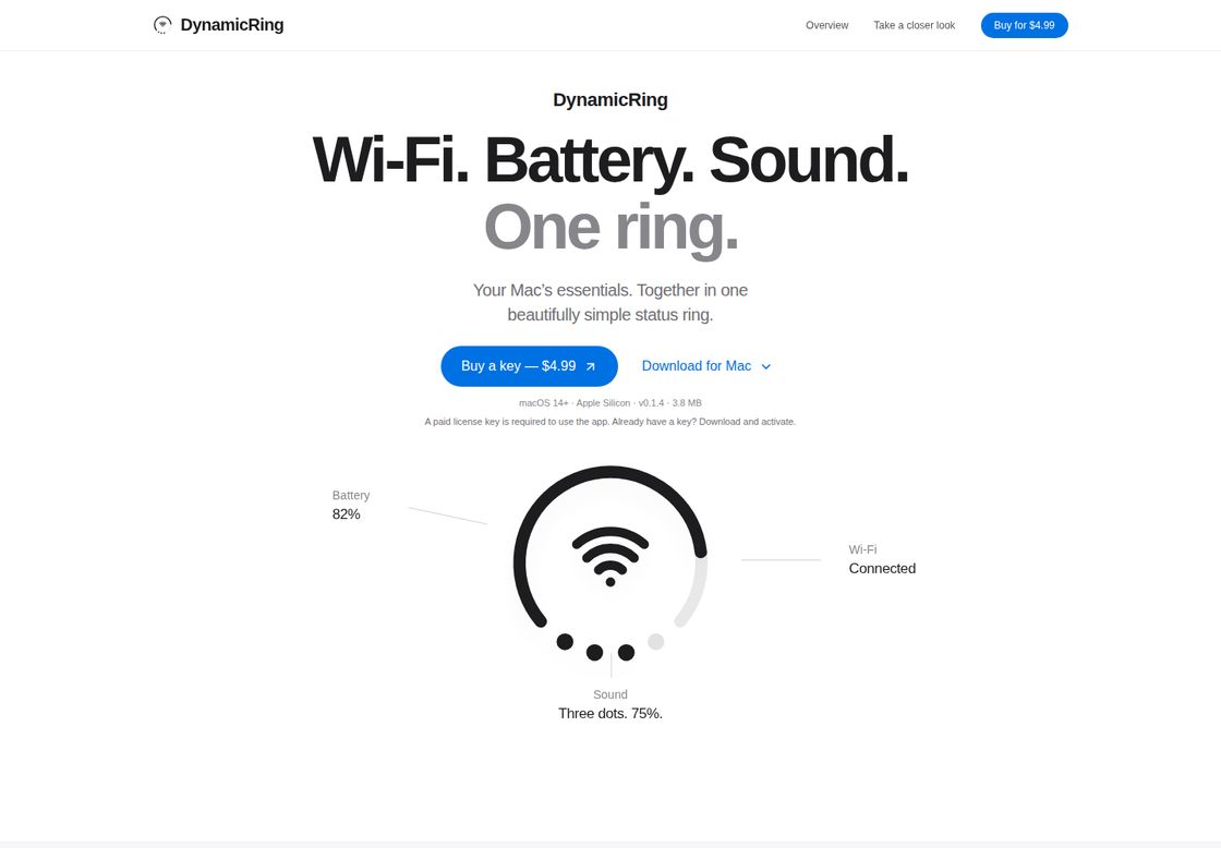 DynamicRing homepage, first screen