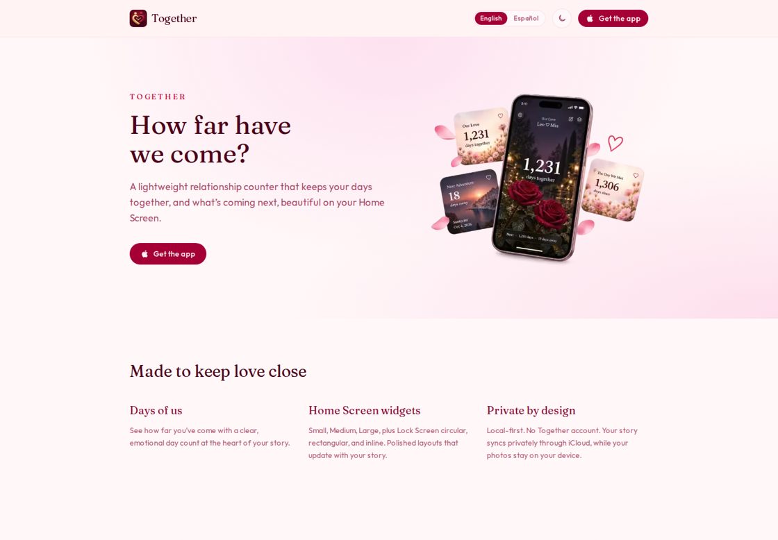 Together homepage, first screen