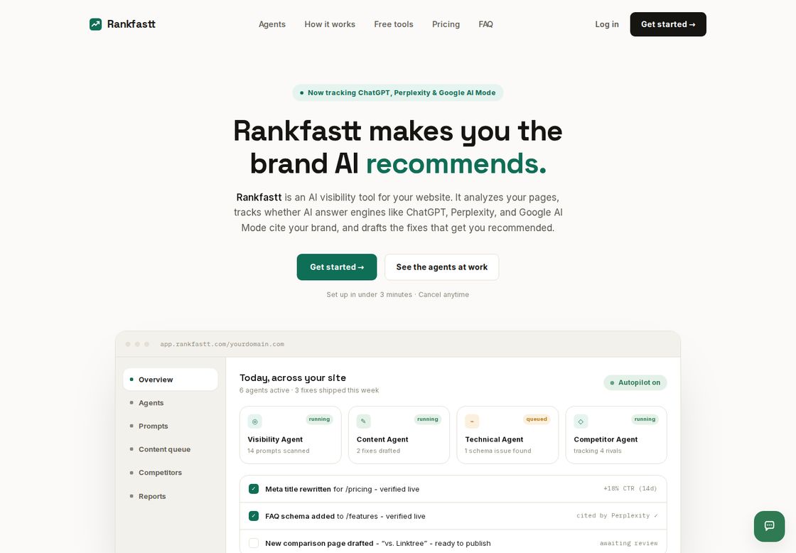 Rankfastt homepage, first screen