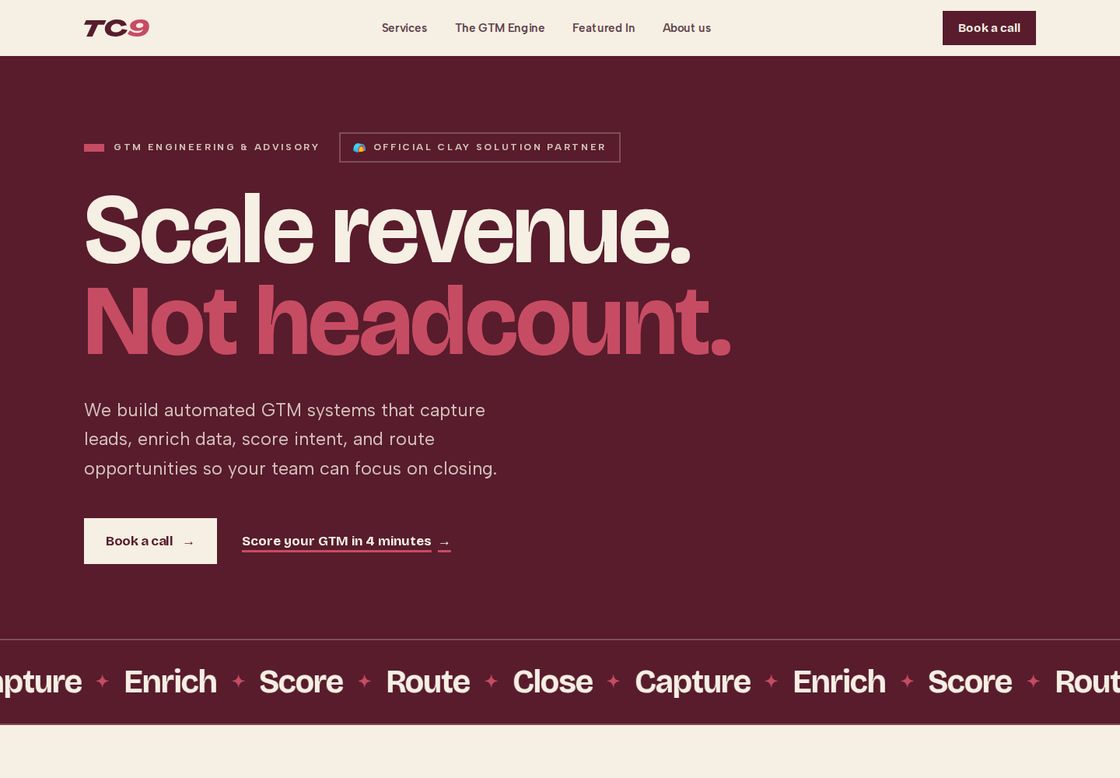 TC9 homepage, first screen