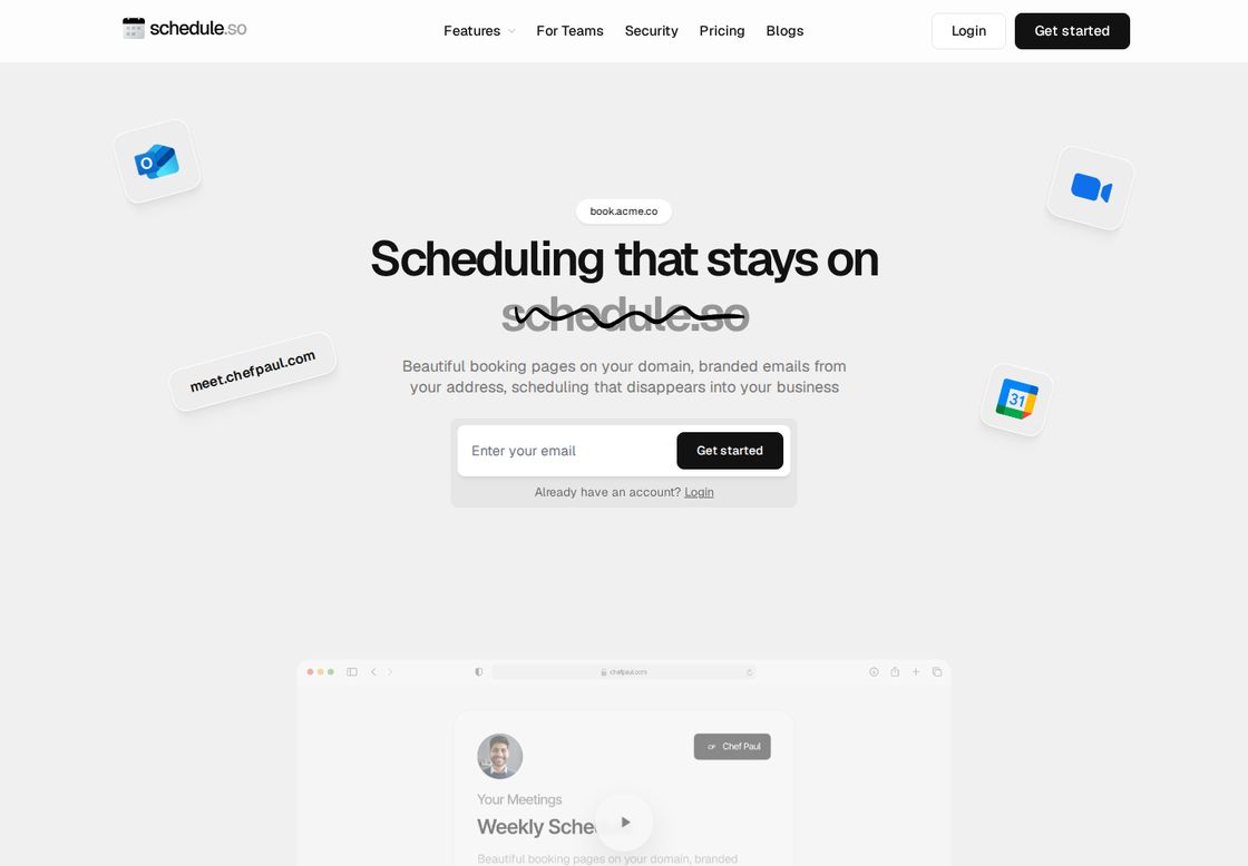Schedule.so homepage, first screen