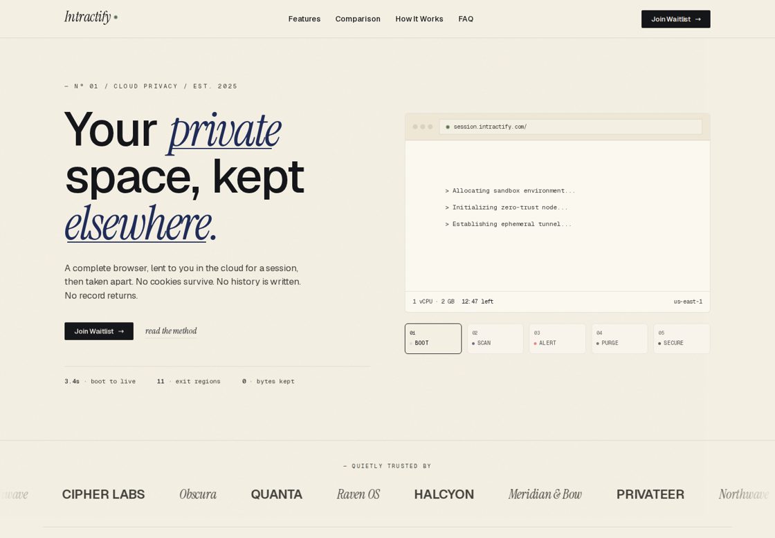 Intractify homepage, first screen