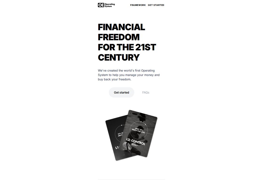 OpenEconomyOS homepage, first screen