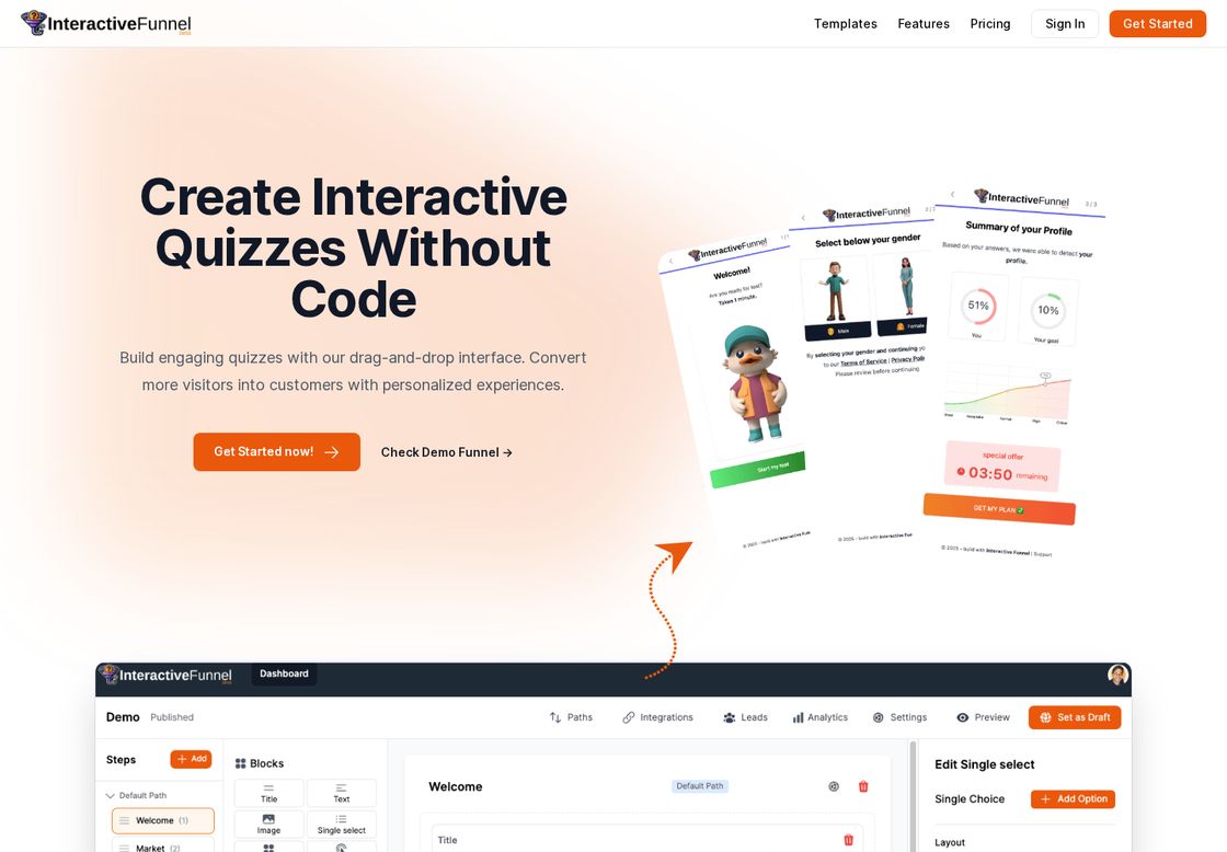 InteractiveFunnel homepage, first screen
