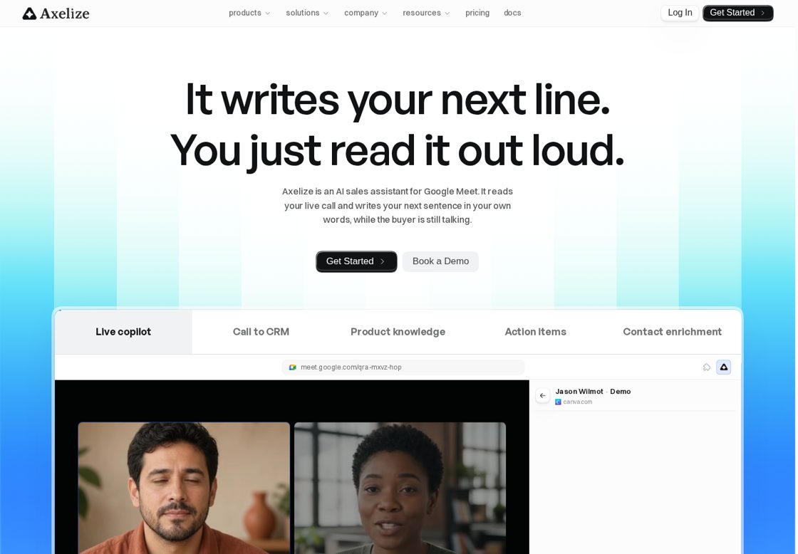 Axelize homepage, first screen