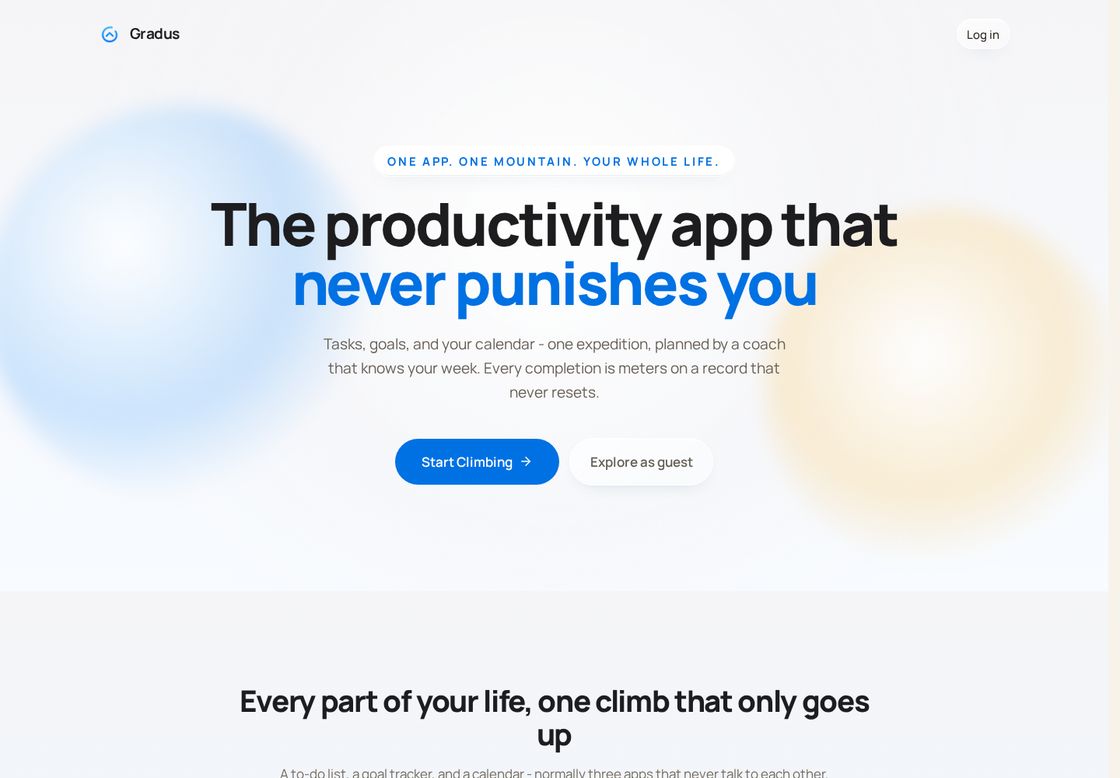 Gradus homepage, first screen