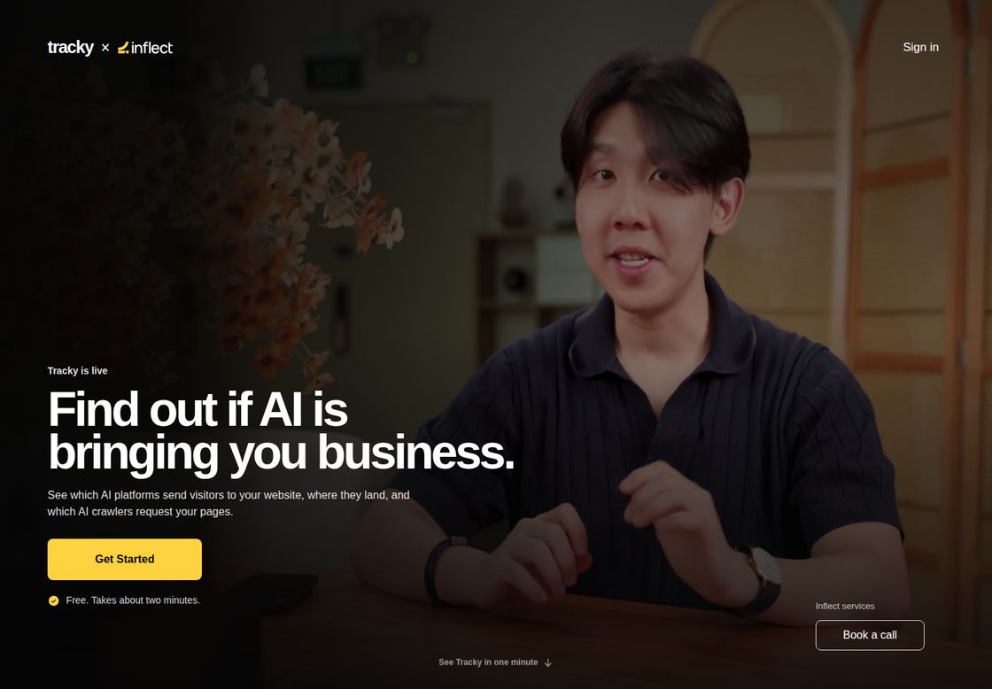 Tracky homepage, first screen