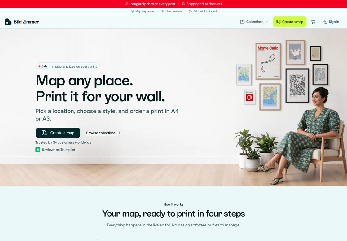 Bildzimmer homepage, first screen
