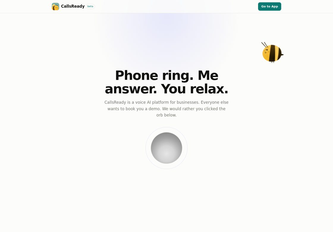 CallsReady homepage, first screen
