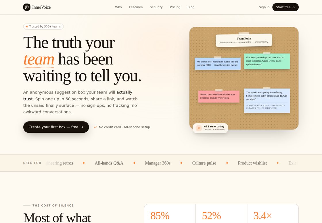 InnerVoice homepage, first screen