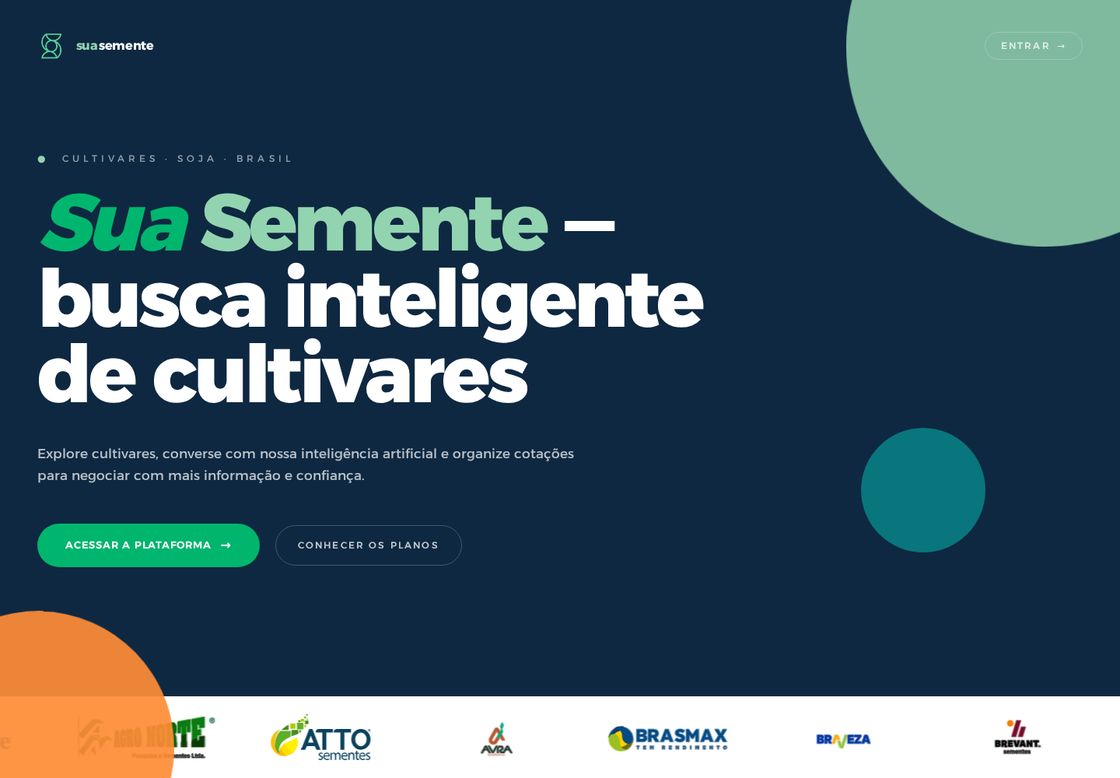 Sua Semente homepage, first screen