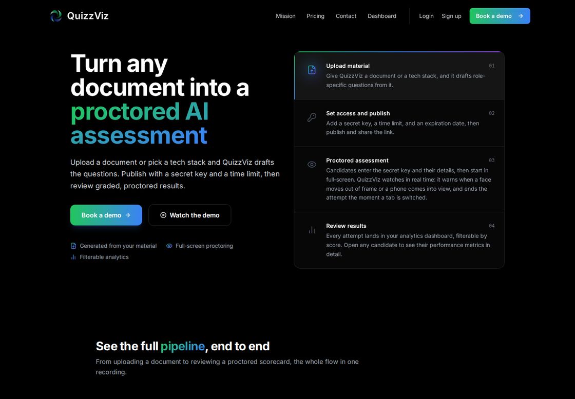 QuizzViz homepage, first screen