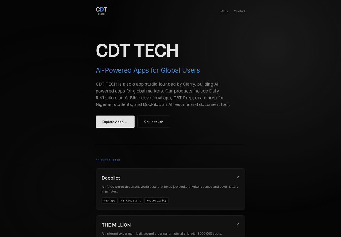 CDT TECH homepage, first screen